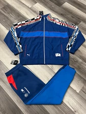 NWT PUMA BMW MOTORSPORTS Men's 2 Piece Tracksuit Blue Red Jacket XL Pants Large