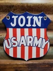 VINTAGE MILITARY PORCELAIN SIGN JOIN THE US ARMY RECRUITER OFFICE ARMED FORCES