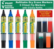 Pilot V Board Master Refillable Dry Erase Markers with Refills, Chisel Tip