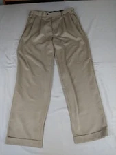 Pro Tour Golf Pants Mens 34x32 Khaki Tan Pleated Cuffed Pockets Straight