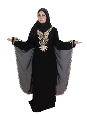 Dubai Abaya im Islamischen Stil Festkleid mit Schleier in schwarz -  ABY00345