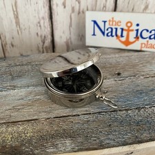 Silver Finish Brass Compass With Hinged Lid, Old Pocket Style, Nautical Necklace 1