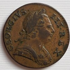 1773 George III British Halfpenny Copper Coin, First Issue, VF