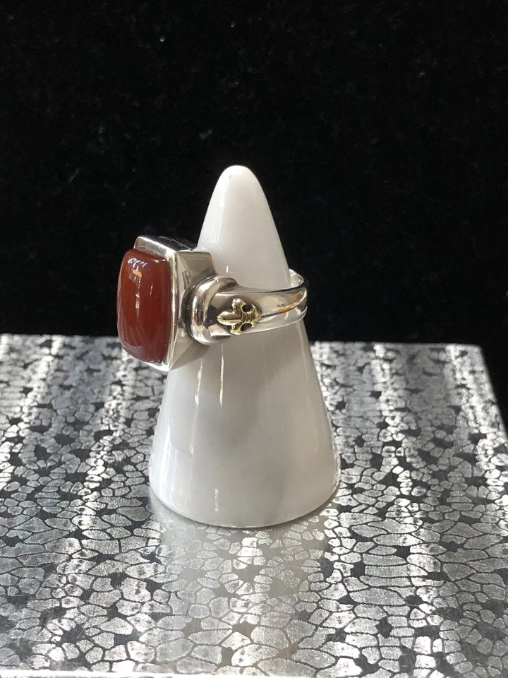 Anillo de cornalina Ann King plata de ley 925 oro 18k flor de lis talla 6,75 Foto 2 de 4