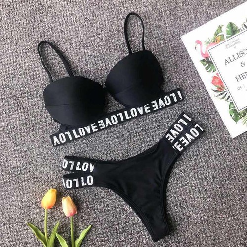 Sexy Damen-Bademode brasilianisches Bikini-Set Briefdruck Bandage Badeanzug - Bild 9 von 66