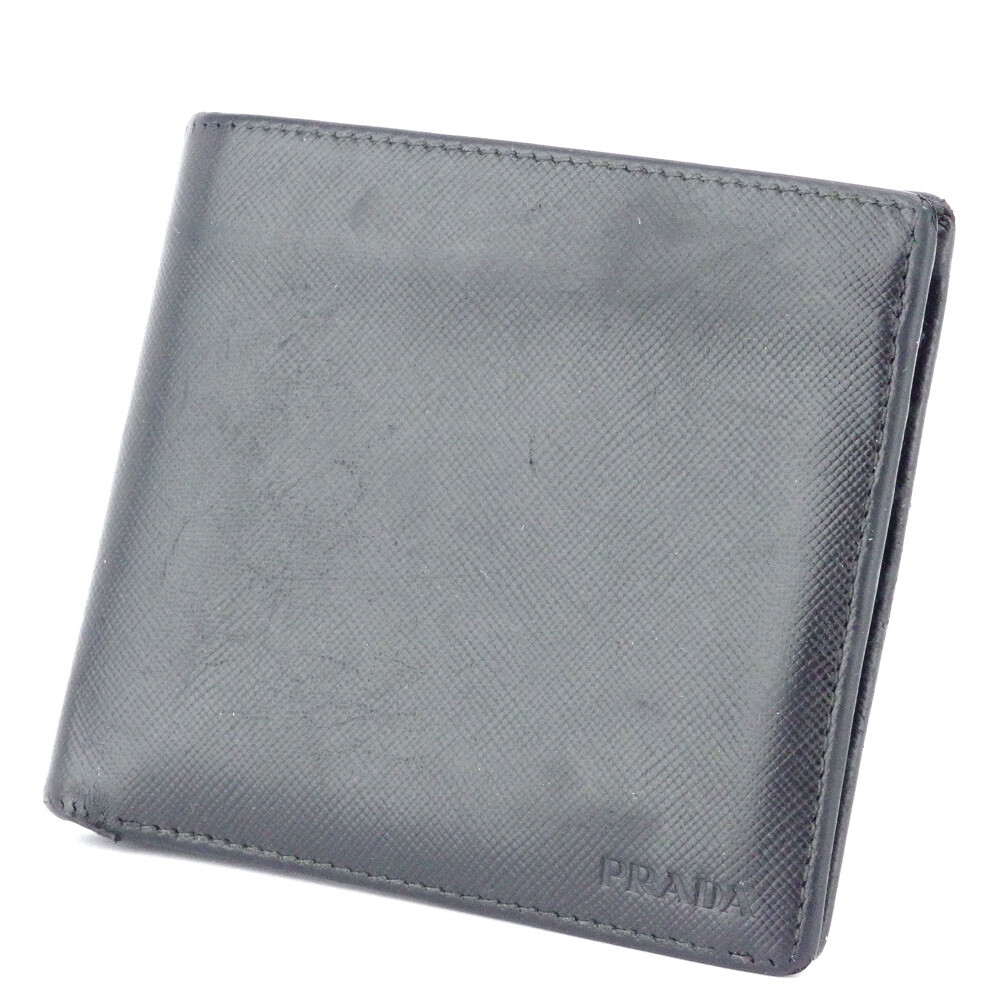 Authentic PRADA Safi Arno Leather Two-Fold Logo Wallet T18095