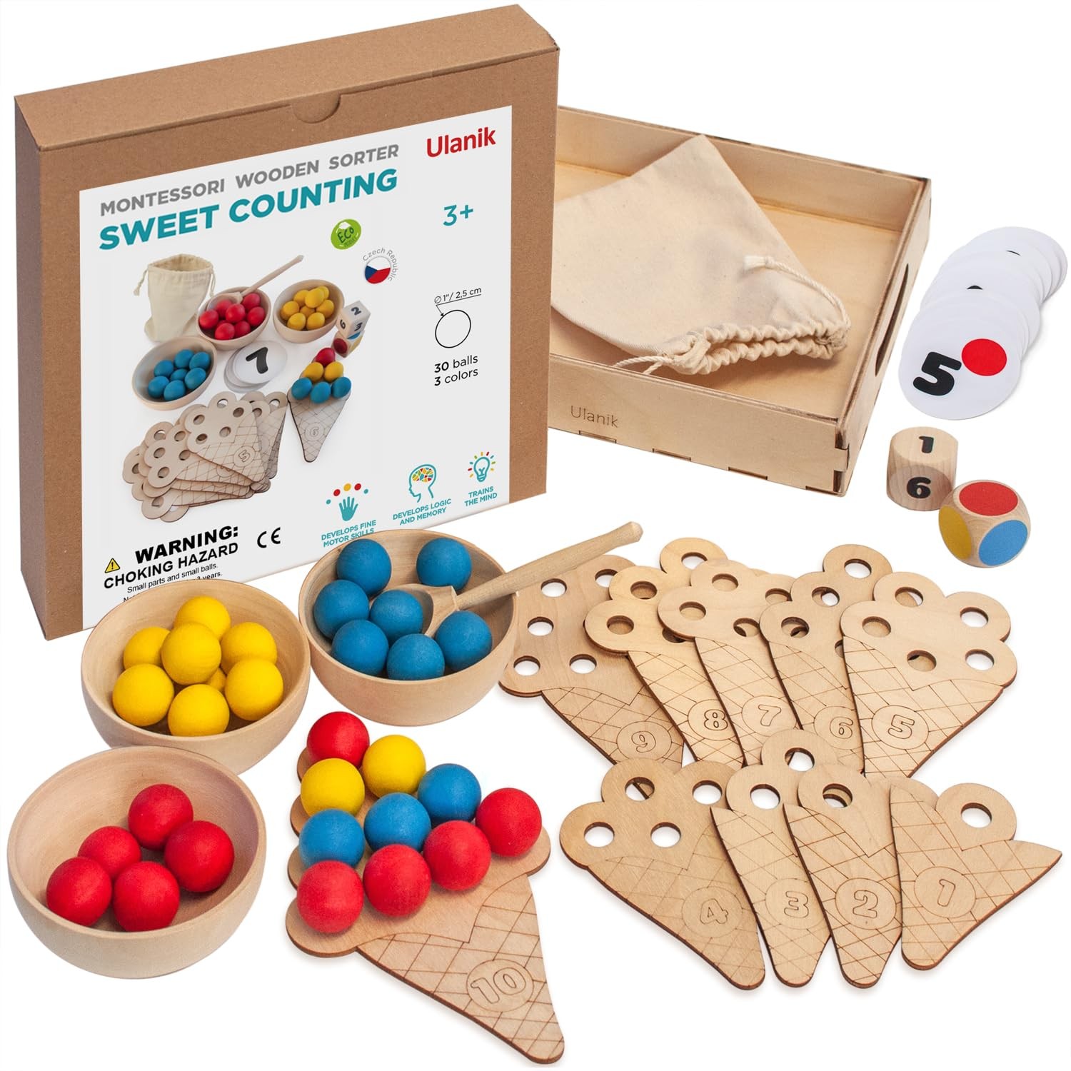 Sweet Counting Montessori Toys for 3 Year Old + , Wooden Matching Game for Le...