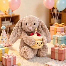 NEW Jellycat Bashful Beige Bunny Birthday Plush Soft Toy With Cake Tag/Dust Bag