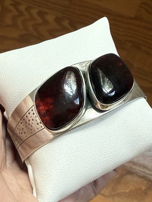 Jay King signiert DTR Sterling 925 Silber Baltischer Bernstein Grob Armreif Armband 43g