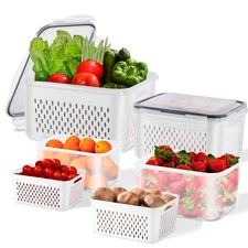 4 Pack Fresh Food Storage Containers, Large Capacity Produce Saver Box with D...