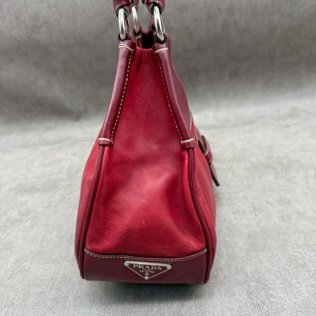 PRADA Triangle Logo Leather Shoulder Bag Red Metal Ring Buckle Y2K Archive 90s thumbnail 3