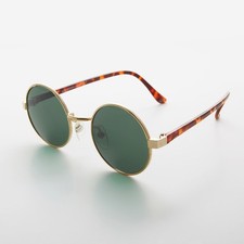 Gold Round Hippie Retro Vintage Sunglass Green Lens - Rounder