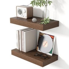 2 PCS 16 Inch Floating Shelves Walnut Wall Mounted Rustic Wood 8 Inch Deep