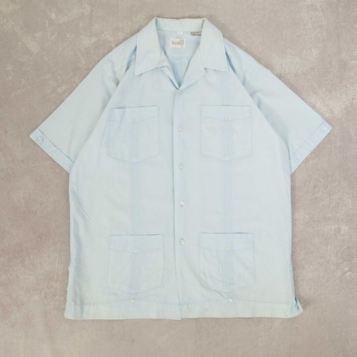 Vintage Cuban Guayabera Hemd L Herren hellblau gemustert