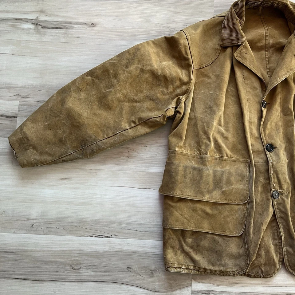 Chaqueta De Colección Años 40/50 Caza Pesca Exterior Tareas Abrigo Pana Cuello Foto 4 de 4