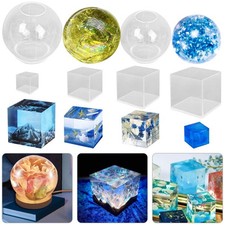 6 Pcs Sphere Cube Resin Molds - FineGood Clear Silicone Epoxy Resin Molds f...