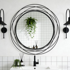 80cm Large Black Circle Mirror for Wall Hanging Mirror for Bathroom Over Sink UK