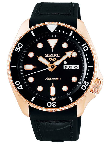 Seiko 5 Sports Automatic SRPD76K1 Black Pink Gold Men's Watch Unisex Timepiece