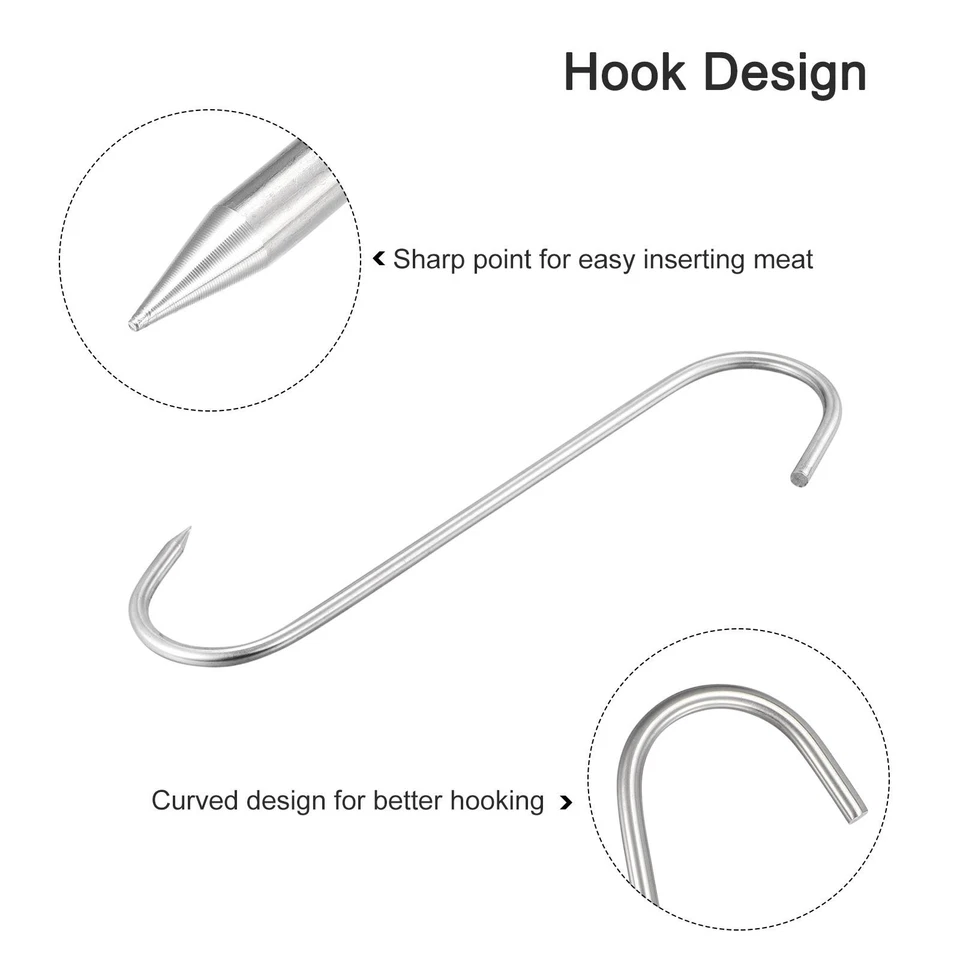 11.81" Meat Hooks 0.31" Thick Stainless Steel S-Hook Meat Processing 4Pcs - Image 4 of 4