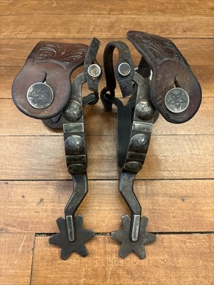 Original WYOMING MARKER SPURS Double Silver Dome Mounted /Inland Spurs EARLY