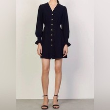Sandro NEW Paris Lylie Button Front Dress Black Long Sleeve size 8 Feminine