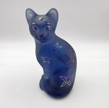 Fenton Stylized Cat Blue Purple Satin Iridescent Stars Rosso Limited Edition