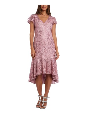 R&M RICHARDS Womens Pink Short Sleeve Midi Hi-Lo Evening Dress Size: 12