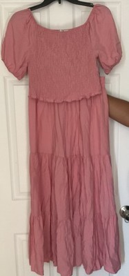 Women's Pink 2-Piece Smocked Top & Tiered Skirt Set S/M Square Neck