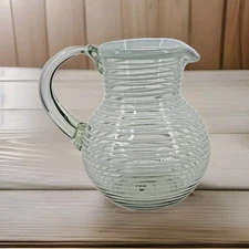 Cristaluc Artisan Hand Blown Ribbed Glass Pitcher 8.5in Tall - Made in Mexico