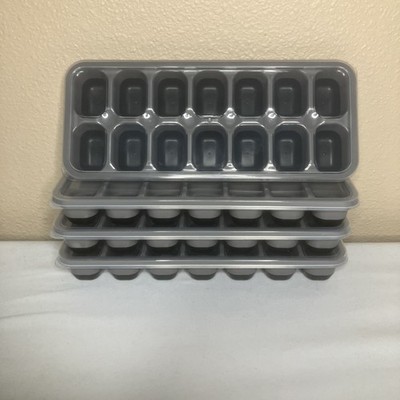 Silicone Ice Cube Tray 4 Pack w/Spill-Resistant Removable Lid, Easy-Release