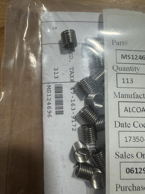 MS124696 INSERT,SCREW THREAD 113PC