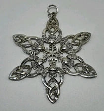 Silver Tone Celtic Knot Claddagh Snowflake Ornament/Pendant Scottish Irish Welsh