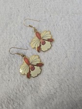 Vintage earrings, orchid, Enamel, cloisonne, Fish and Crown