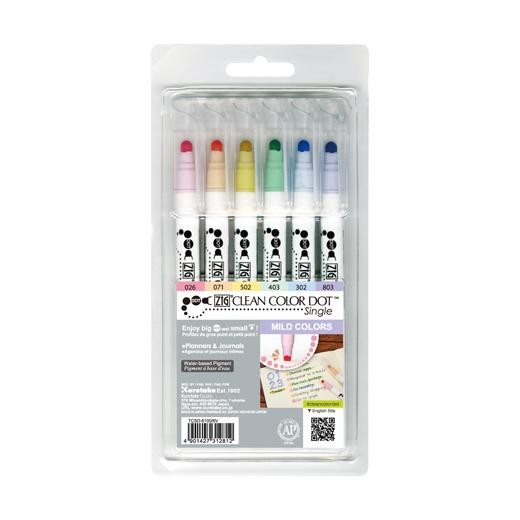 Kuretake ZIG Clean Color Dot Single Tip Marker Pens 6pcs - Mild
