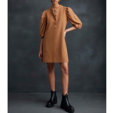 GAP Corduroy Button Up Dress Long Sleeve Pockets Brown Size Medium Puff Sleeve