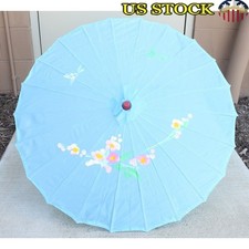 Lightweight Floral Pattern Bamboo Nylon Parasol Umbrella Sun Shade Backyard Gift