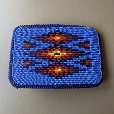 Vintage Hand Made Native American Tribal Leather Back Seed Bead Belt Buckle