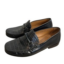 Brass Boot Mens Black Croc Embossed Leather Bit Loafers 93346 001 Size 10 M