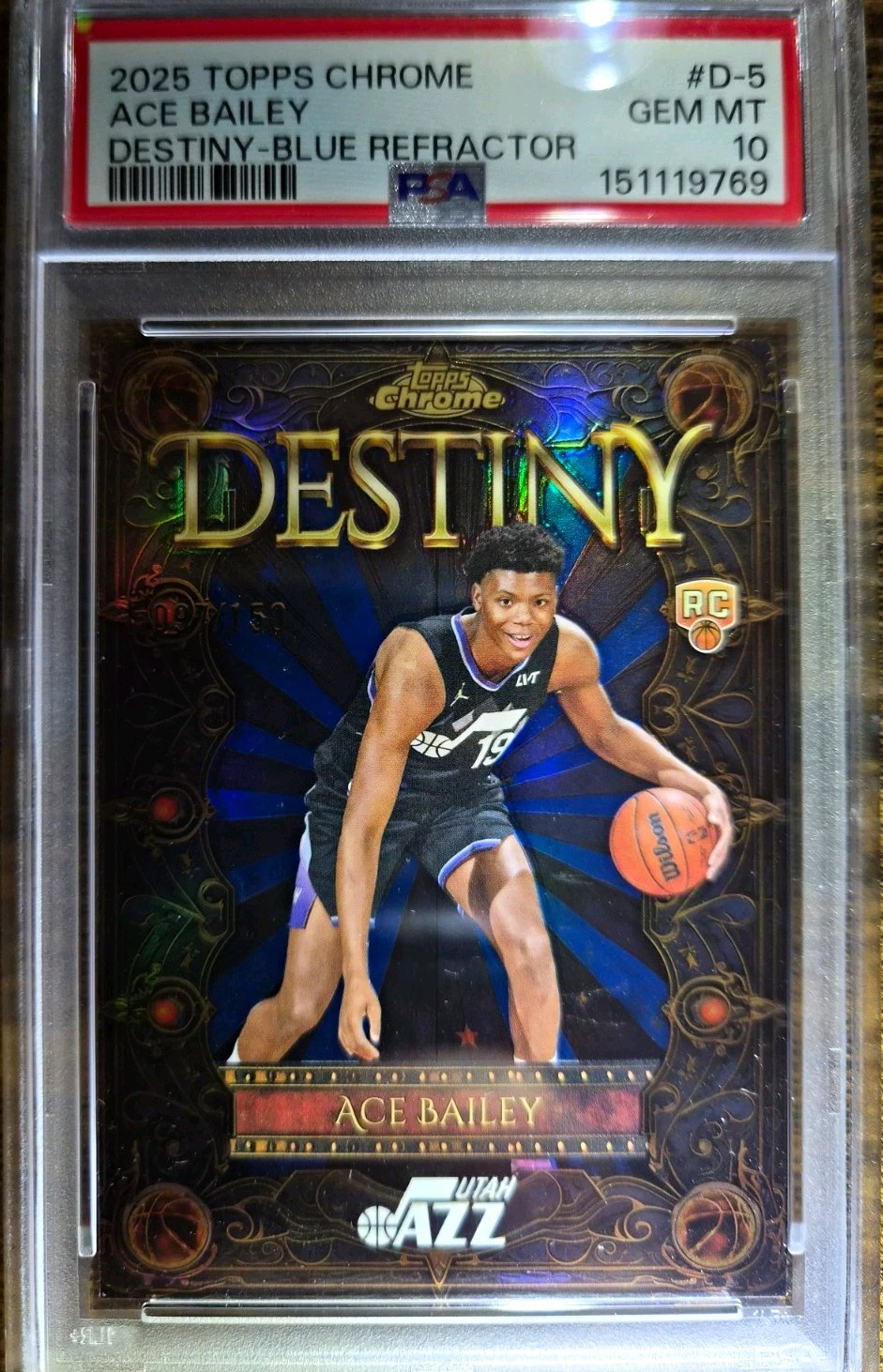 Topps 2025 Chrome Ace Bailey Destiny-Blue Refractor /150 PSA 10 