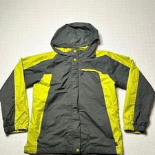 REI Boys Waterproof Jacket Gray Yellow Size L 14-16 Hooded