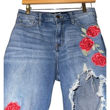 Hollister Embroidered Destroyed Jeans Slim Straight Size 27x27 Distressed Floral