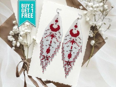 Rote Mond Perlen Ohrringe: Ombre Boho Fransen, Hippie Schmuck