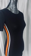 Divided H&M Black Bodycon Pencil Dress Size XS Side Stripes Orange White Ribbed