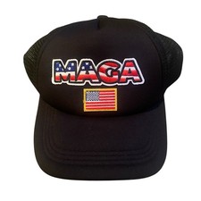 Black MAGA Hat Embroidered Mesh SnapBack Trump American Flag Trucker Cap One Sz