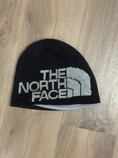 The North Face Beanie Mens One Size Black Gray Reversible Knit Logo Winter