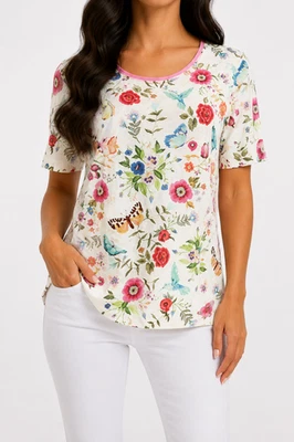 Shirt SANI BLU Bunt Damen Sommer Oberteil Muster Schmetterling 40 L T-Shirt Neu - Bild 1 von 4