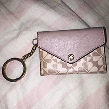 kate spade new york Geometric Pink Beige Faux Leather Keychain Wallet Key Ring