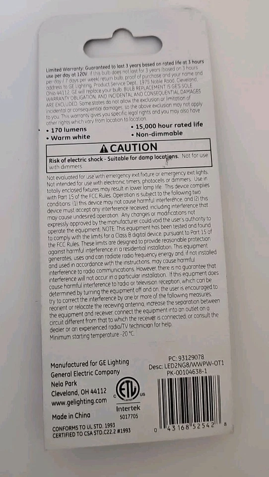 NEW - 93129078 - GE T4 Specialty 20W LED Bulb G8 Flat Pin Base Power 2.5 W - Image 2 of 2