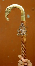 Antique Brass Designer Handle Wooden Walking Cane Stick Vintage Victorian Gift