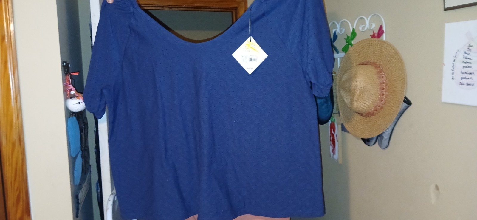 Ava & Viv Eyelet Navy Blue Short Sleeve Scoop Neck Plus Size Blouse 3X